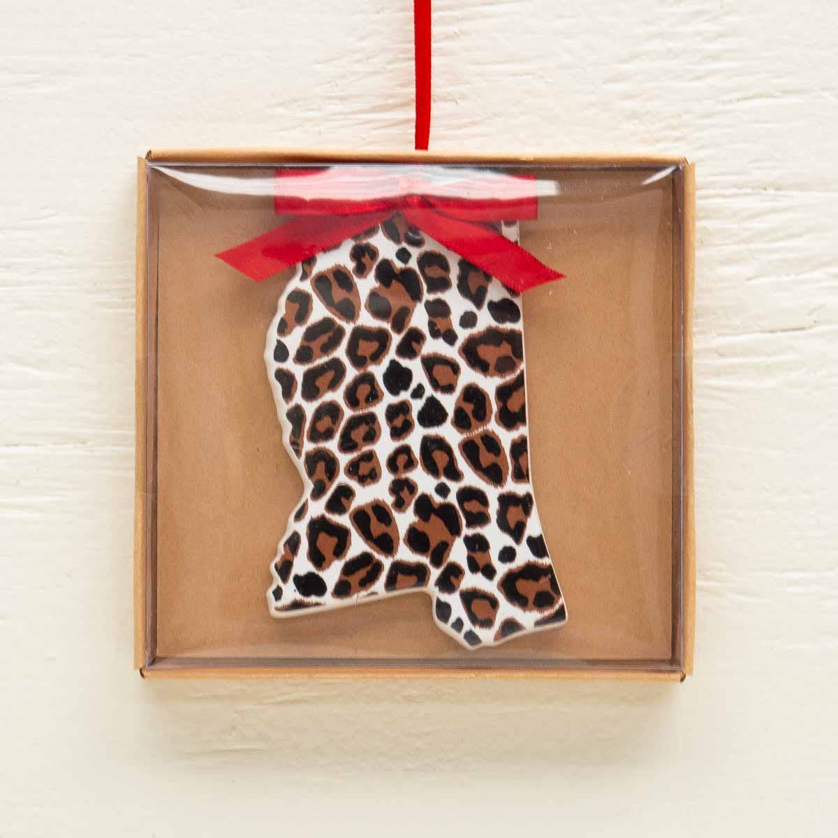 Mississippi Leopard Ornament   White/Black/Brown   4"