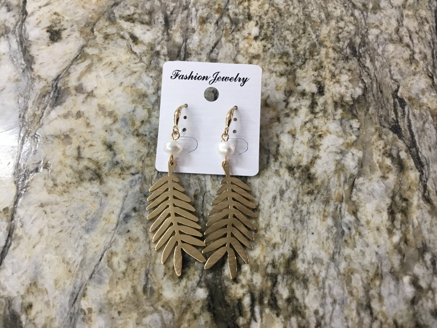 Gold Fern w/ Pearl Earring