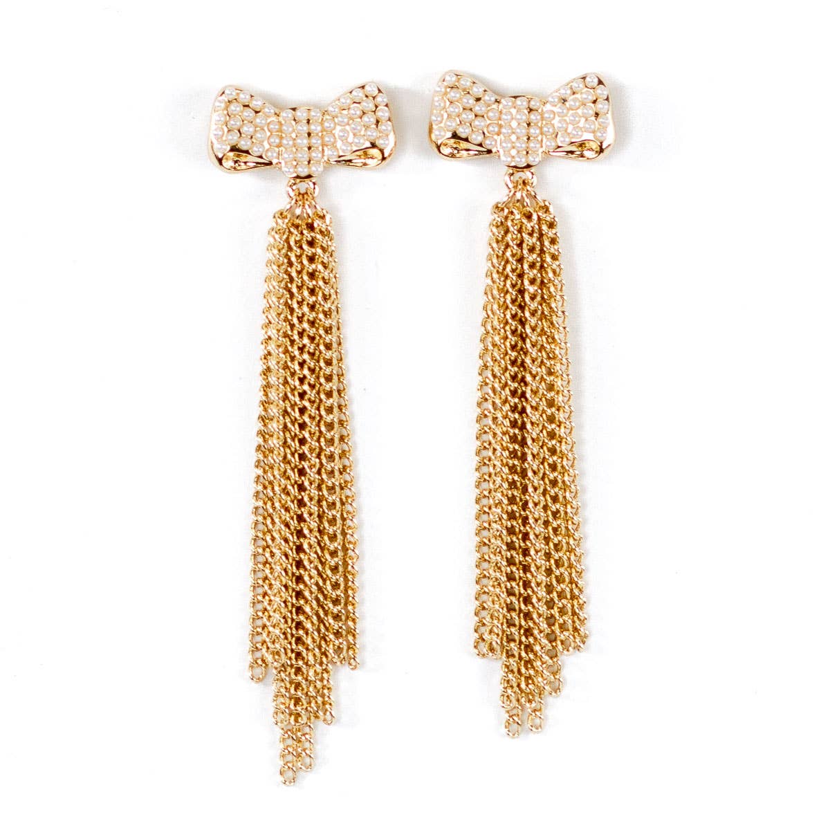 Bow Dangle Earrings Gold 3"