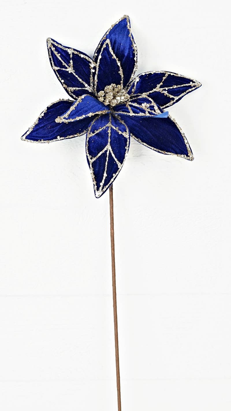 ISB79801- 25inLx12inD Elegant Velvet Poinsettia-BL