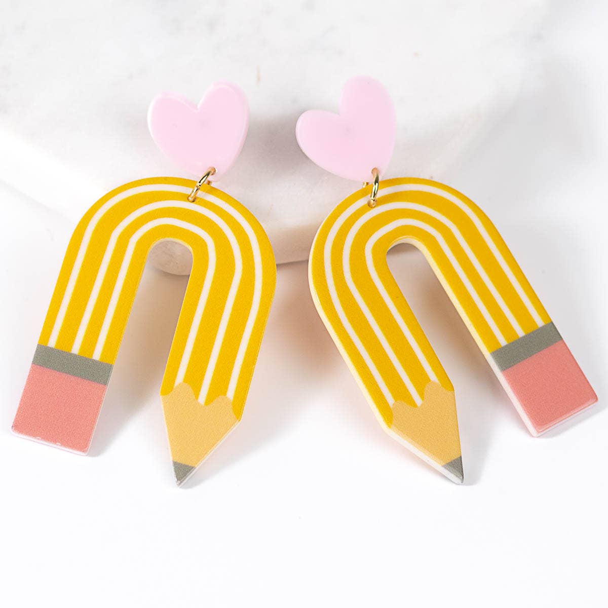 Pencil Earrings Mustard/Pink 3"