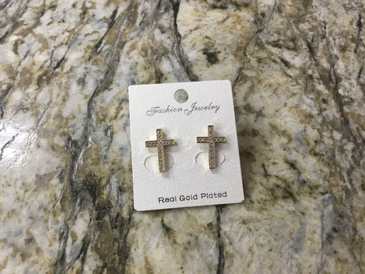 Small Gold Cross Stud Earring
