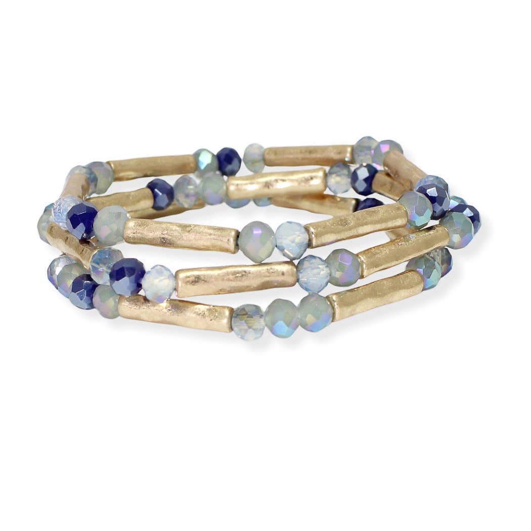 Hammered metal layered pearl bracelet: g/b