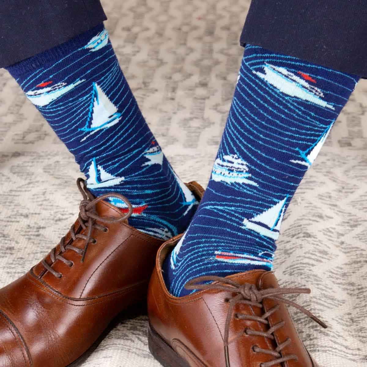Men's Boating Socks   Navy/Sky   One Size