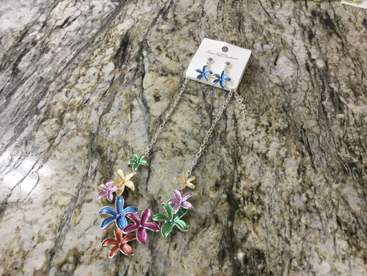 Tropical Flower Necklace & Earring Set