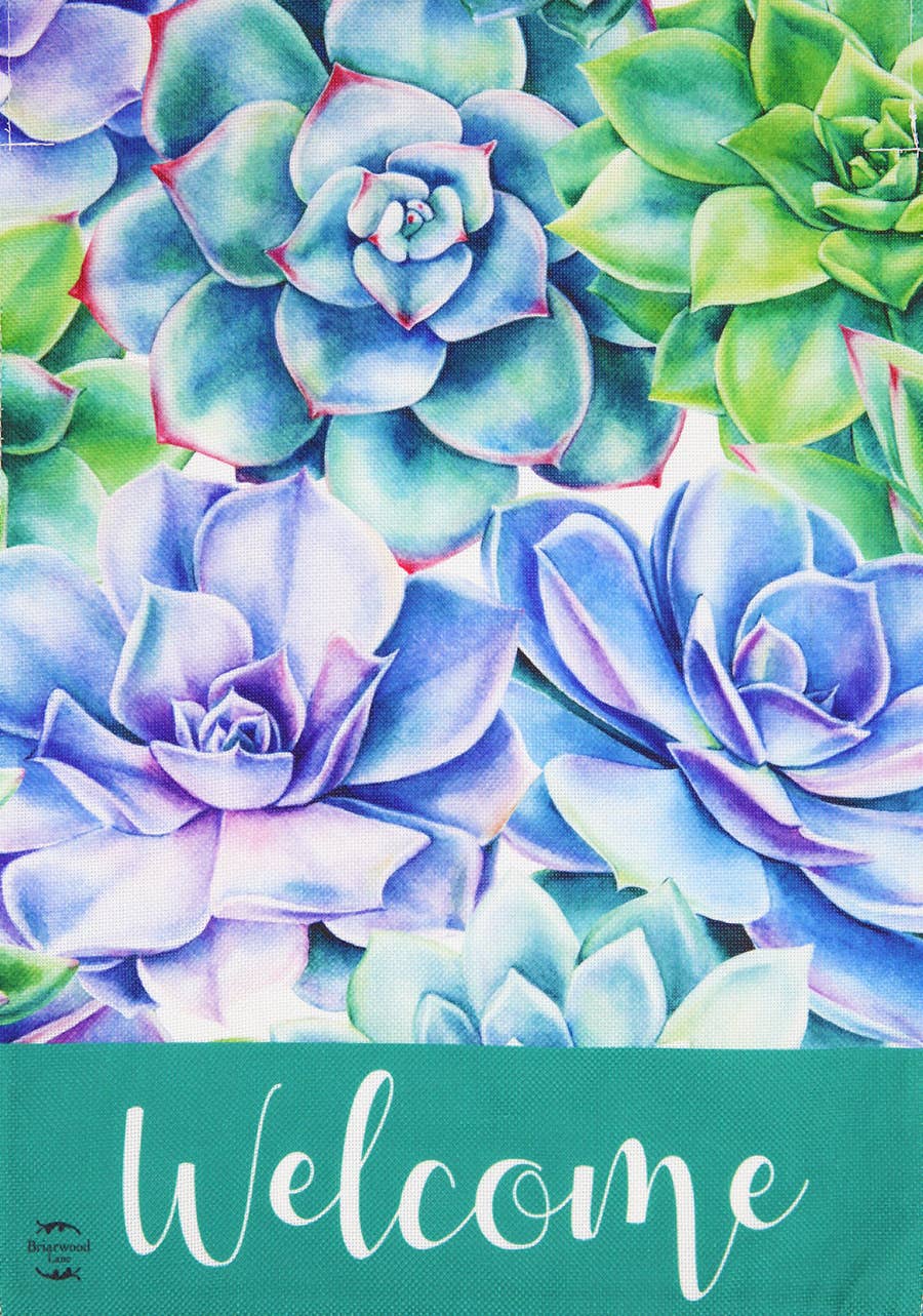 Succulents Burlap Garden Flag