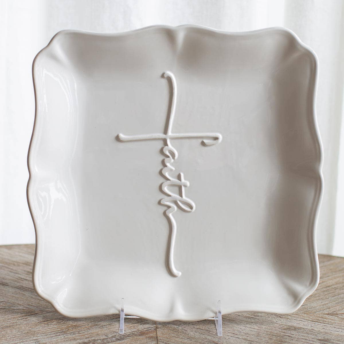 Faith Embossed Square Platter White 11.5x11.5