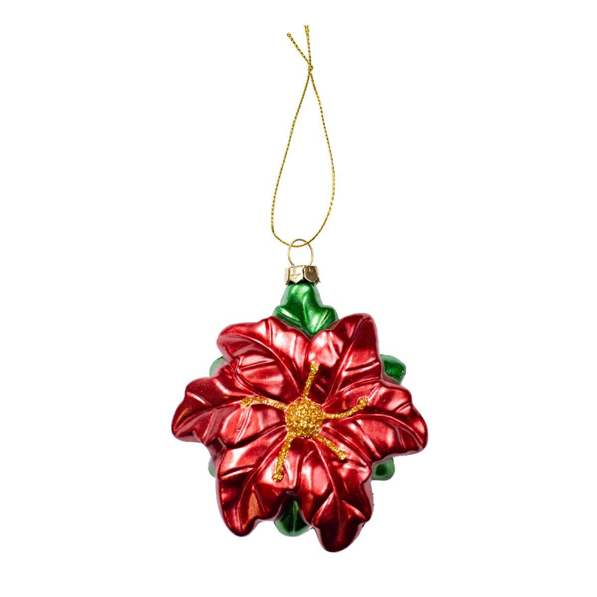 Poinsettia Ornament   Red/Green/Gold   3.25x4