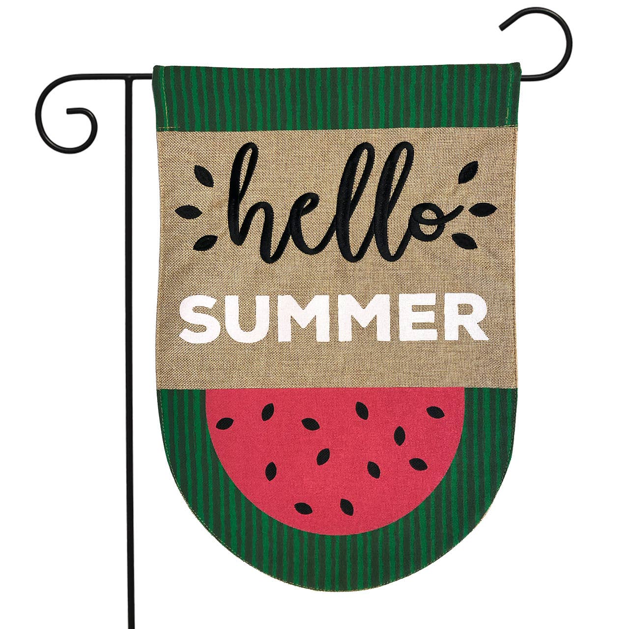 Watermelon Hello Burlap Garden Flag