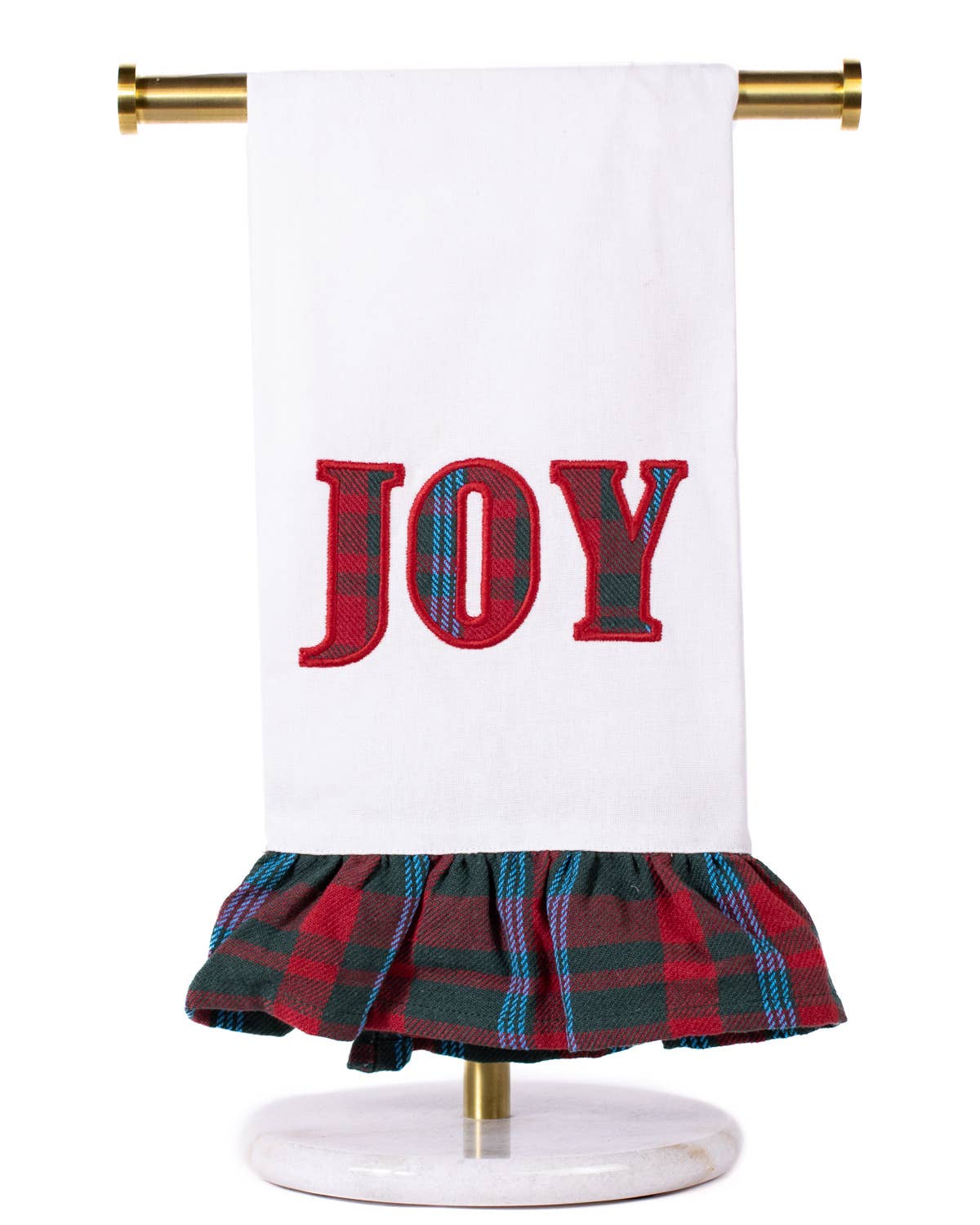 Joy Telluride Ruffle Hand Towel   White/Dark Green/Red   20x28