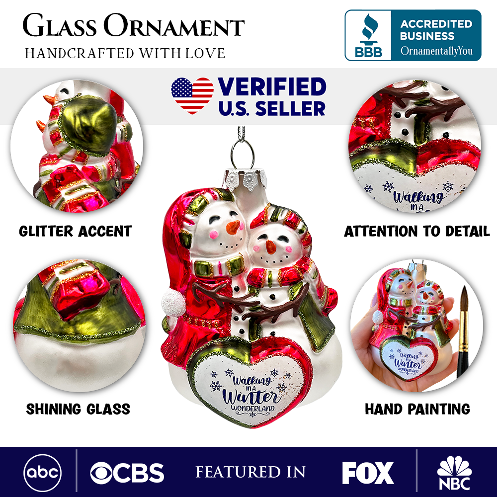 Heartwarming Snowman Couple Glass Ornament