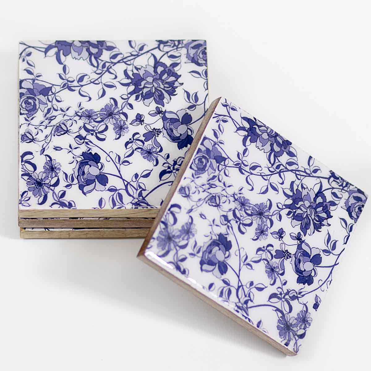 Bella Coasters Natural/Blue/White 4x4x.25 Set of 4