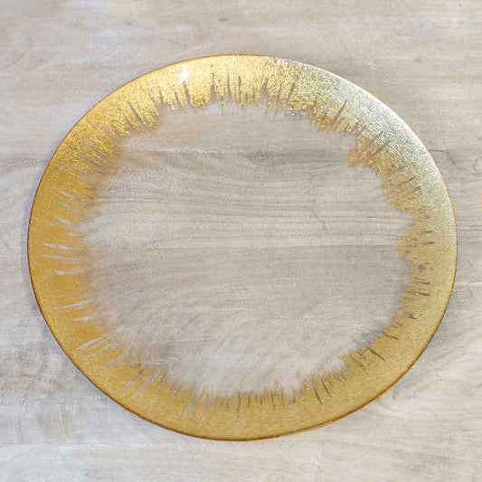 Naples Glass Platter   Clear/Gold   14.25x1x14.25