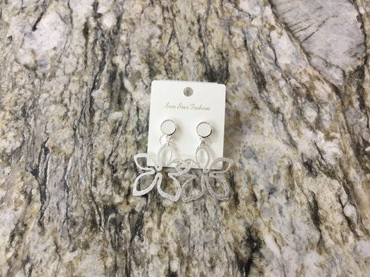 Hammered Flower Silver with White Stone Earrings