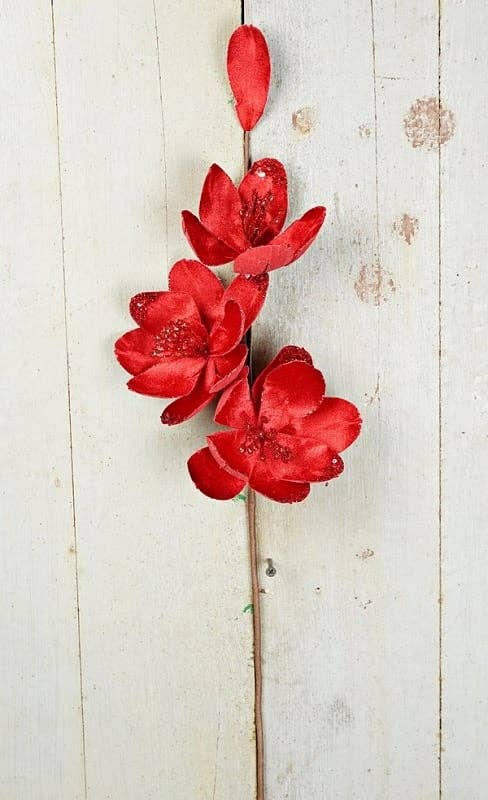 ISB79732- 24in Velvet American Magnolia Spray-RED