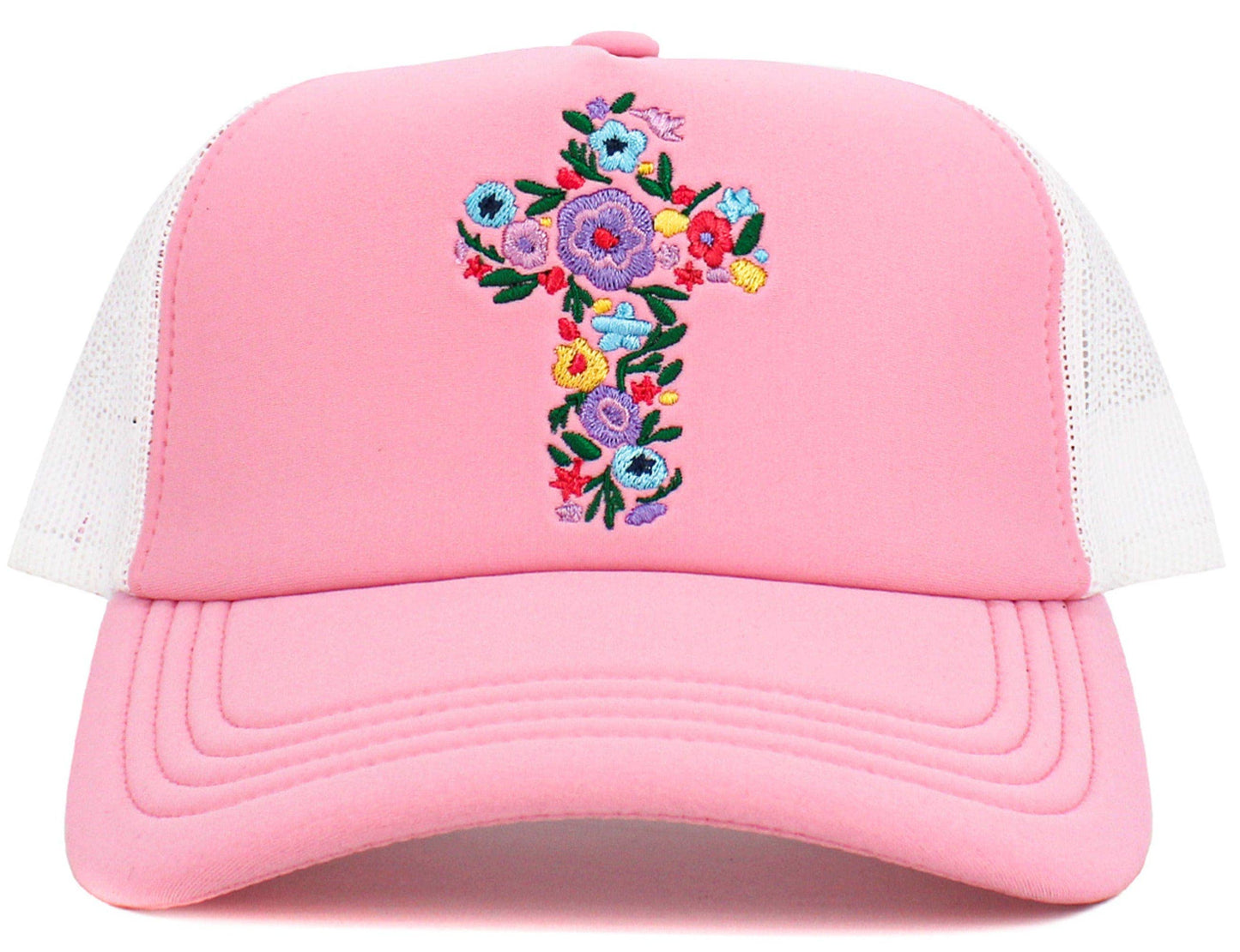 Floral Cross Meshback Ballcap: Pink