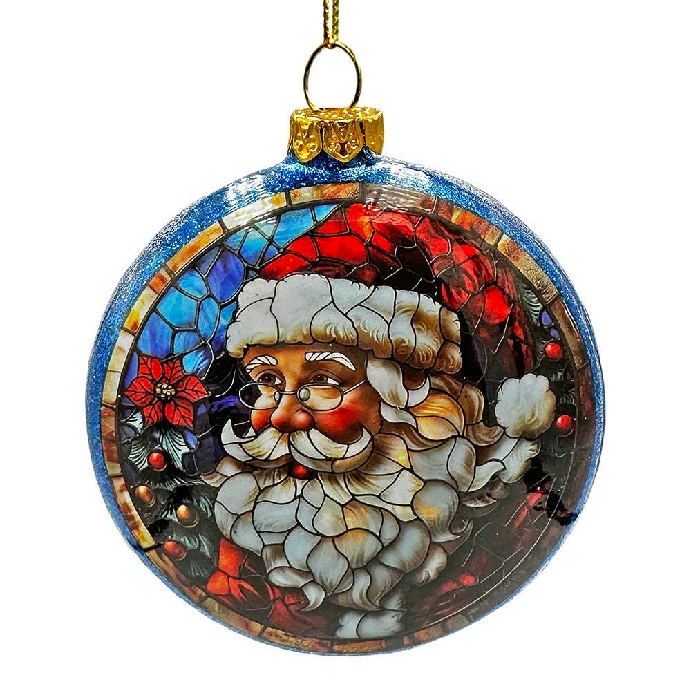 Wonderful Santa Claus Stained Glass Christmas Ornament