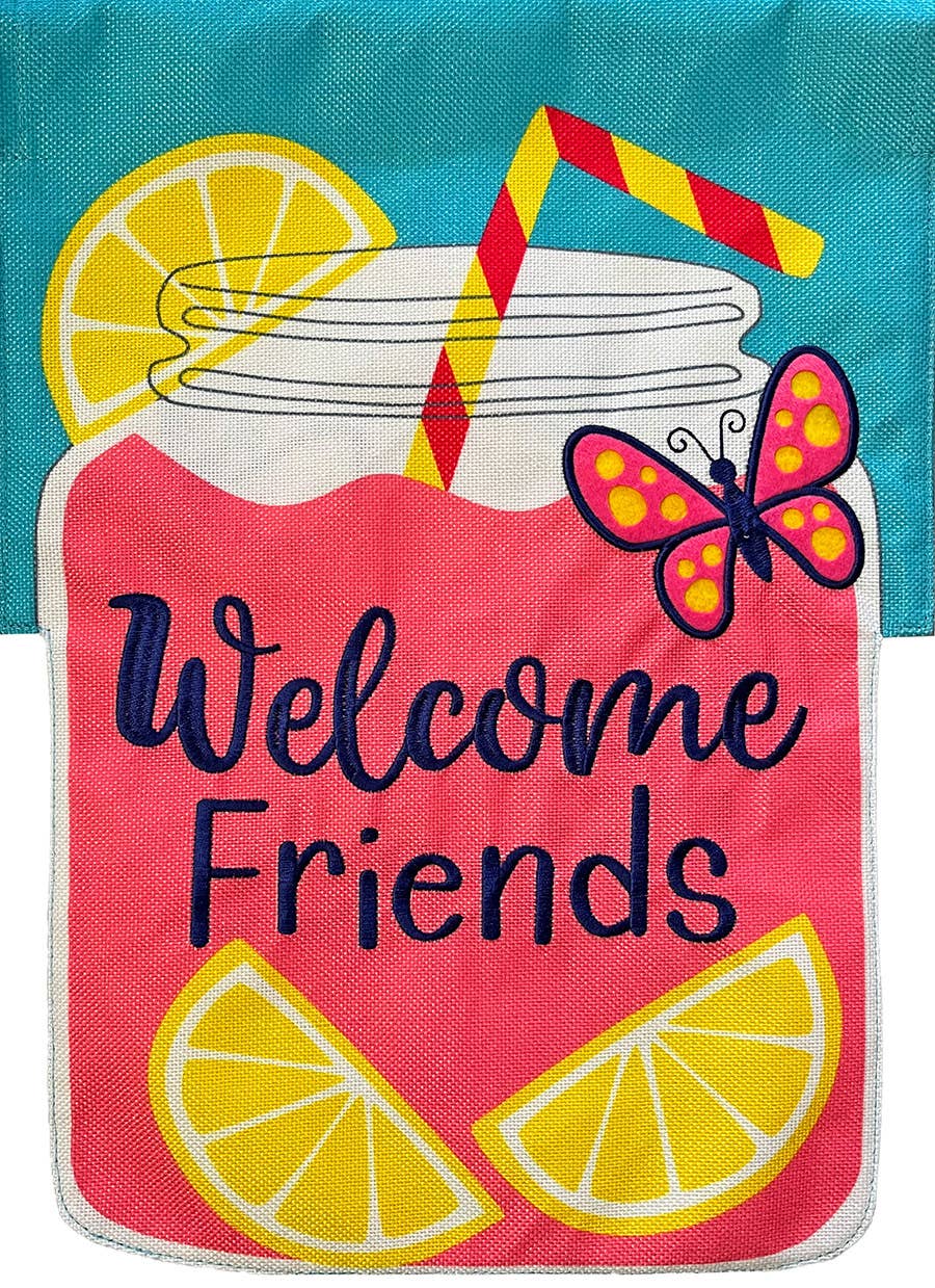 Lemonade Friends Summer Burlap Garden Flag 18" x 12.5"
