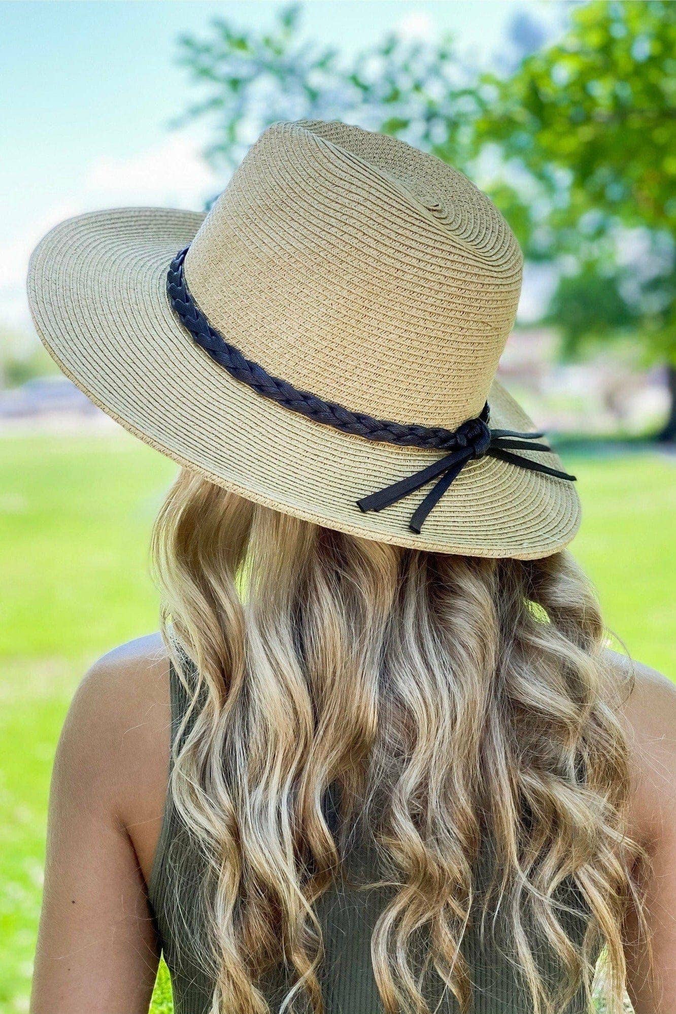Brim Panama Hat With Braided Cord Detail: Mint Beige