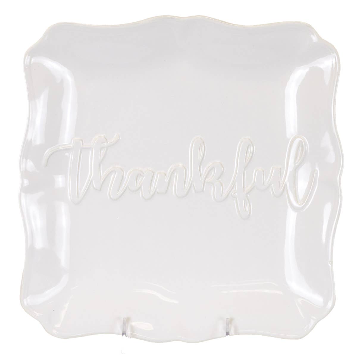 Thankful Embossed Square Platter White 11.5x11.5