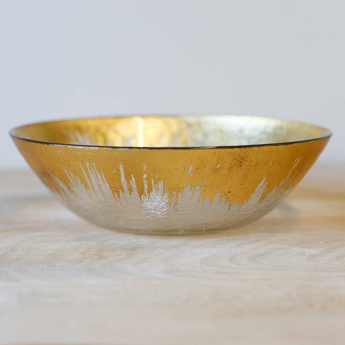 Naples Glass Serving Bowl Clear/Gold 9.5x2.75x9.5
