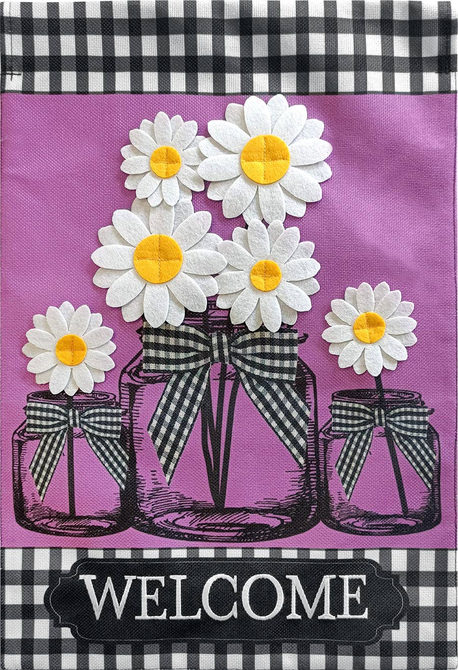 Daisy Jars Burlap Garden Flag