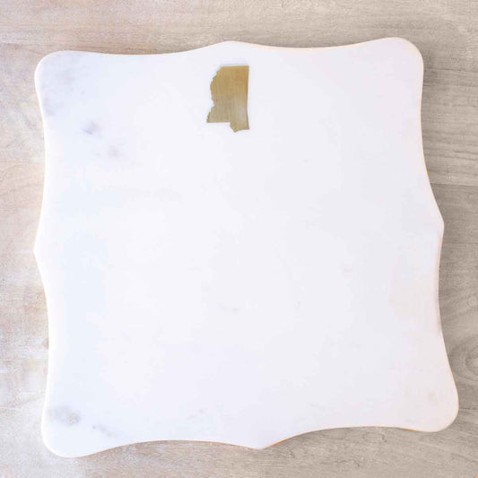 Mississippi Marble Serving Board   White/Brass   12x12