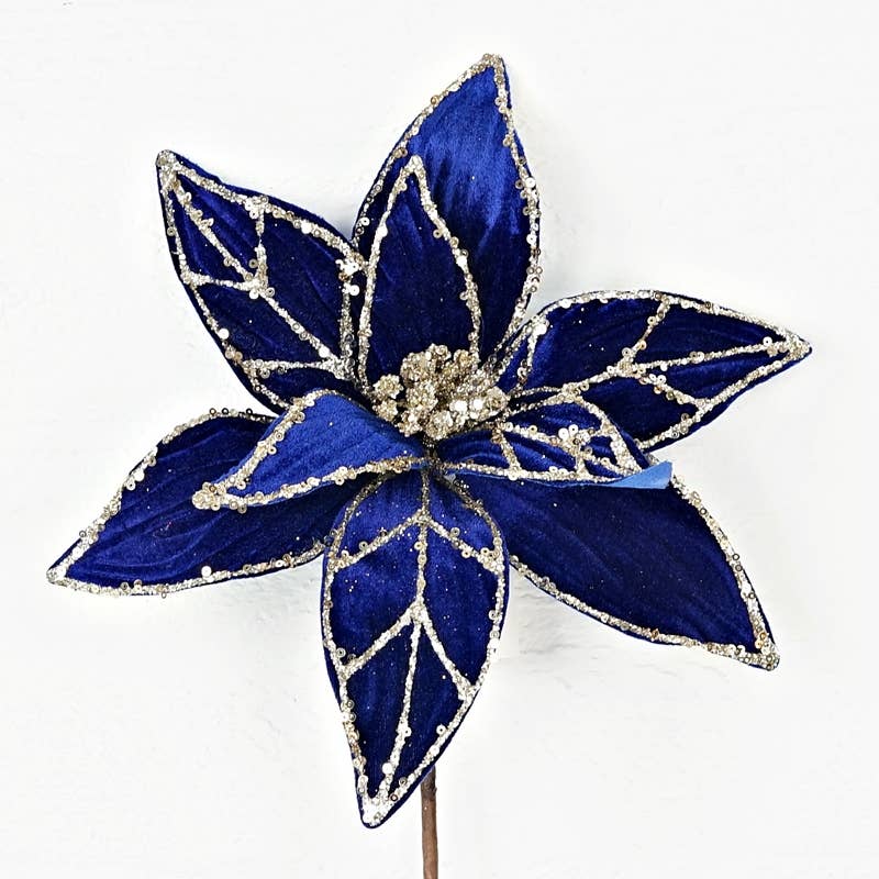 ISB79801- 25inLx12inD Elegant Velvet Poinsettia-BL