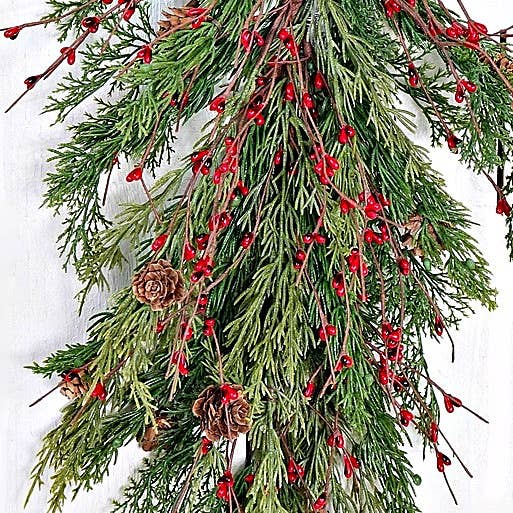 ISB71702- 30in Evergreen Pine with Red Pips Teardrop