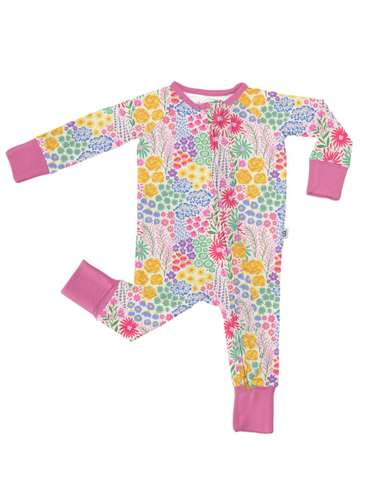 Baby Long Sleeve Zip Pj's - Flower Fields 3-6mo