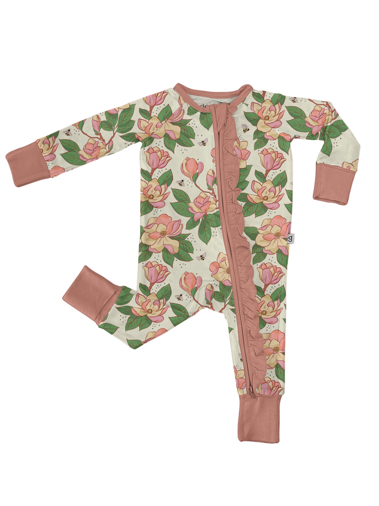 Baby Long Sleeve Zip Pj's - Magnolia 3-6mo