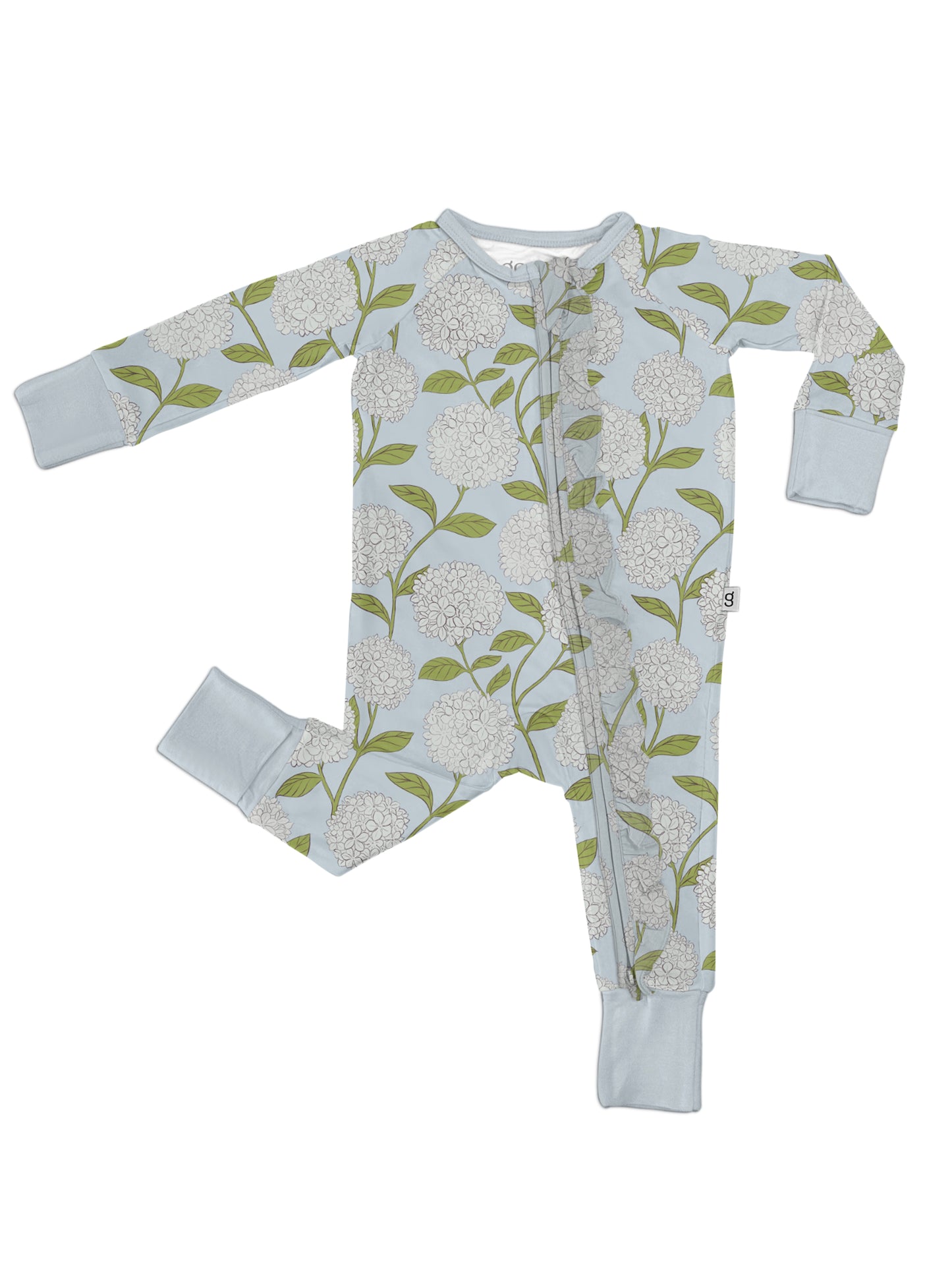 Baby Long Sleeve Zip Pj's - Blue Hydrangeas 3-6mo