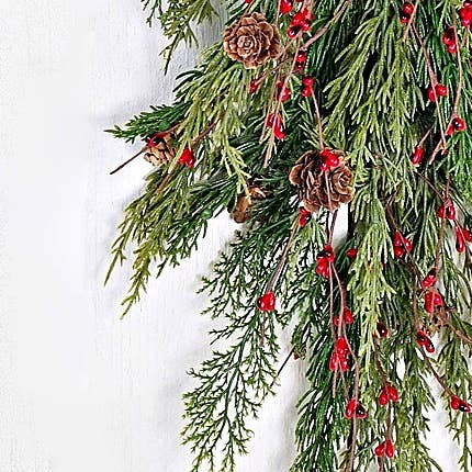 ISB71702- 30in Evergreen Pine with Red Pips Teardrop