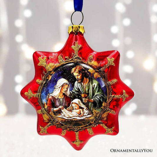 Graceful Nativity Star Glass Christmas Ornament