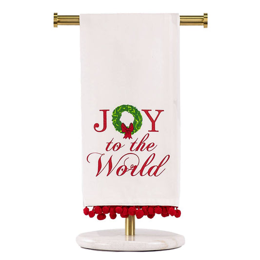 Grand Joy Wreath Pom Pom Hand Towel   White/Red/Green   20x28