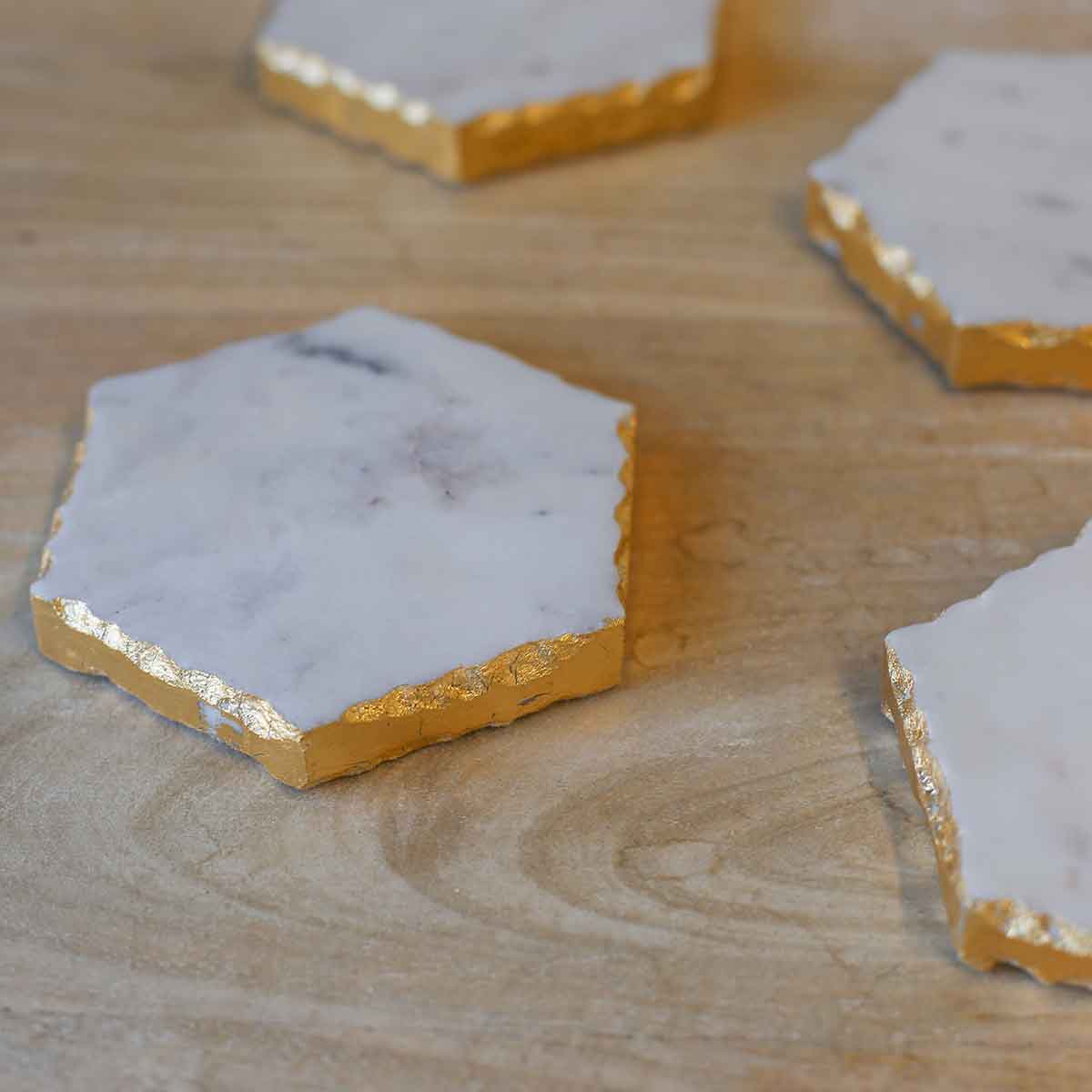 Vernazza Marble Coasters White/Gold 4x4 Set of 4