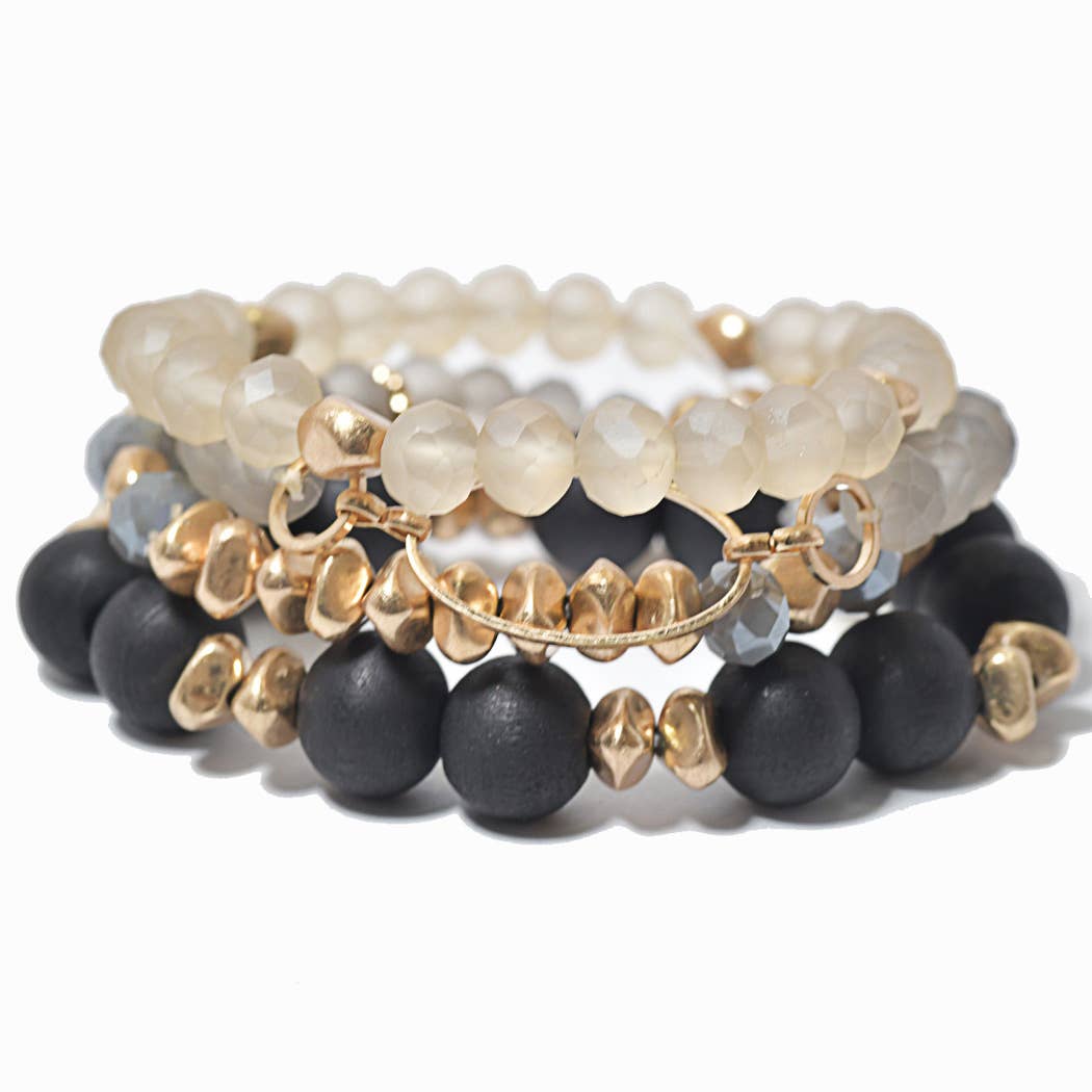 Multi Layered Mix Bead Stretch Bracelet: Black / ONE SIZE