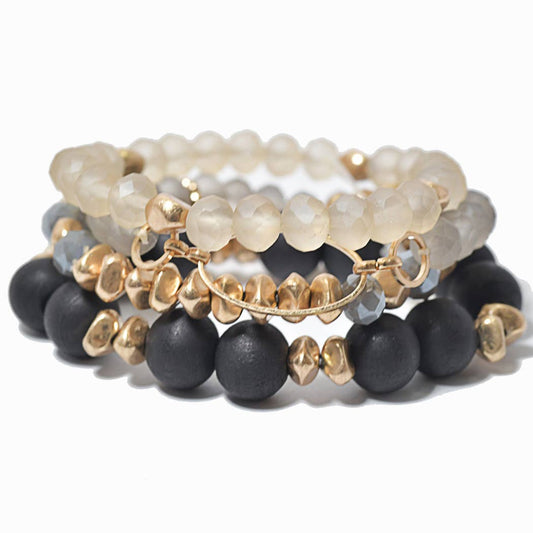 Multi Layered Mix Bead Stretch Bracelet: Black / ONE SIZE