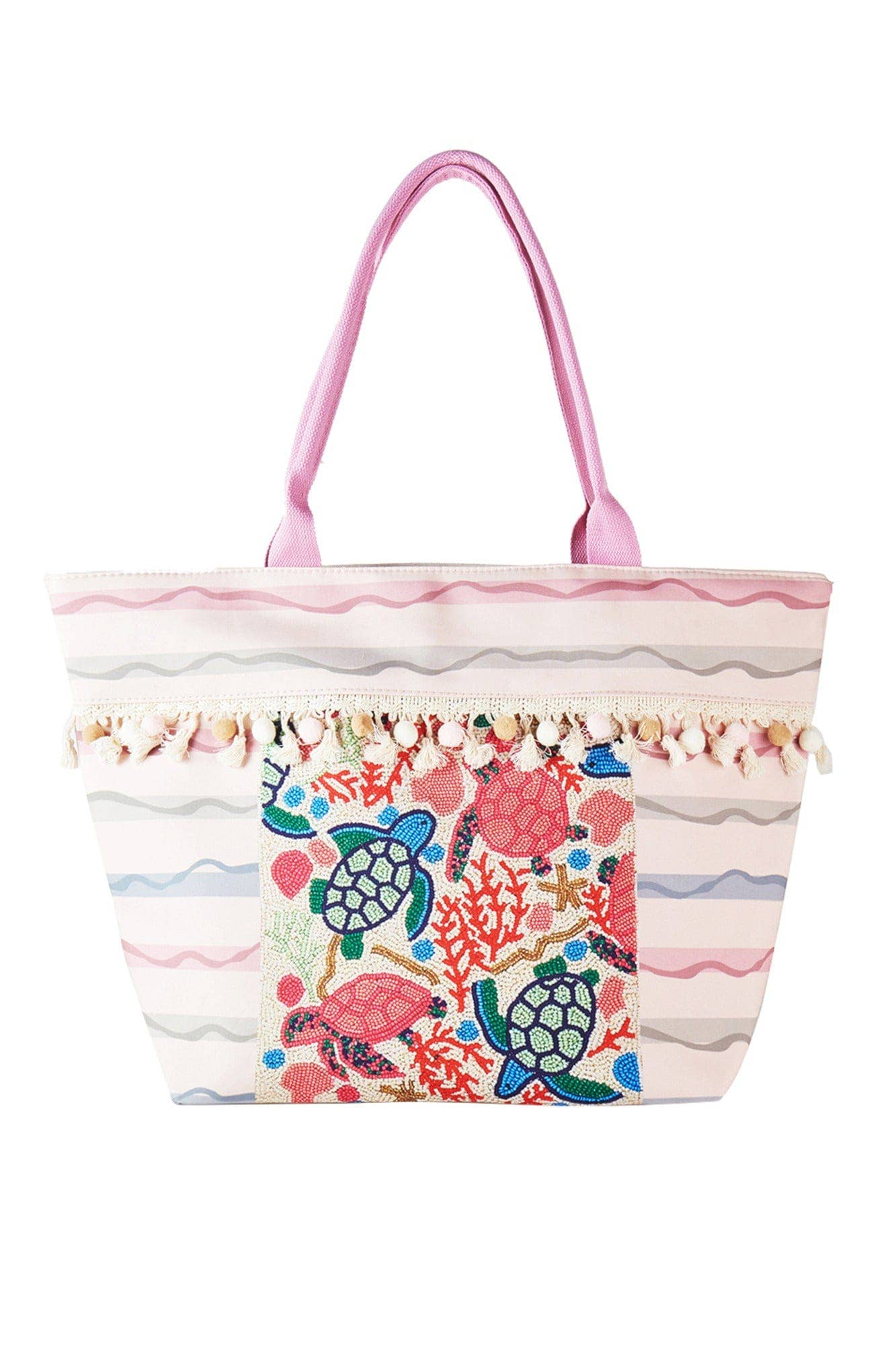 Noah Boho Turtle Print Tassel Tote Bag