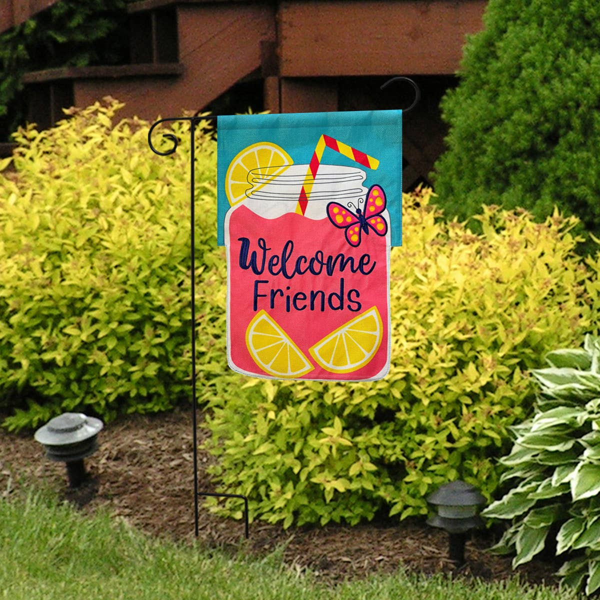 Lemonade Friends Summer Burlap Garden Flag 18" x 12.5"