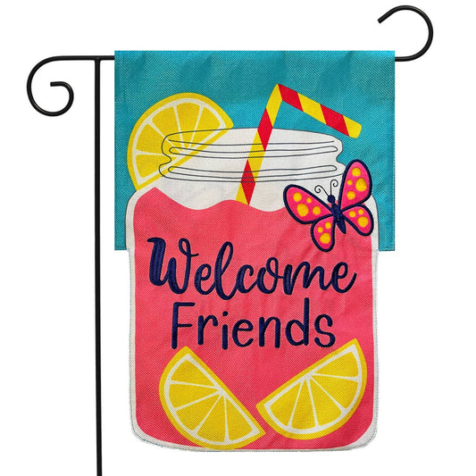 Lemonade Friends Summer Burlap Garden Flag 18" x 12.5"