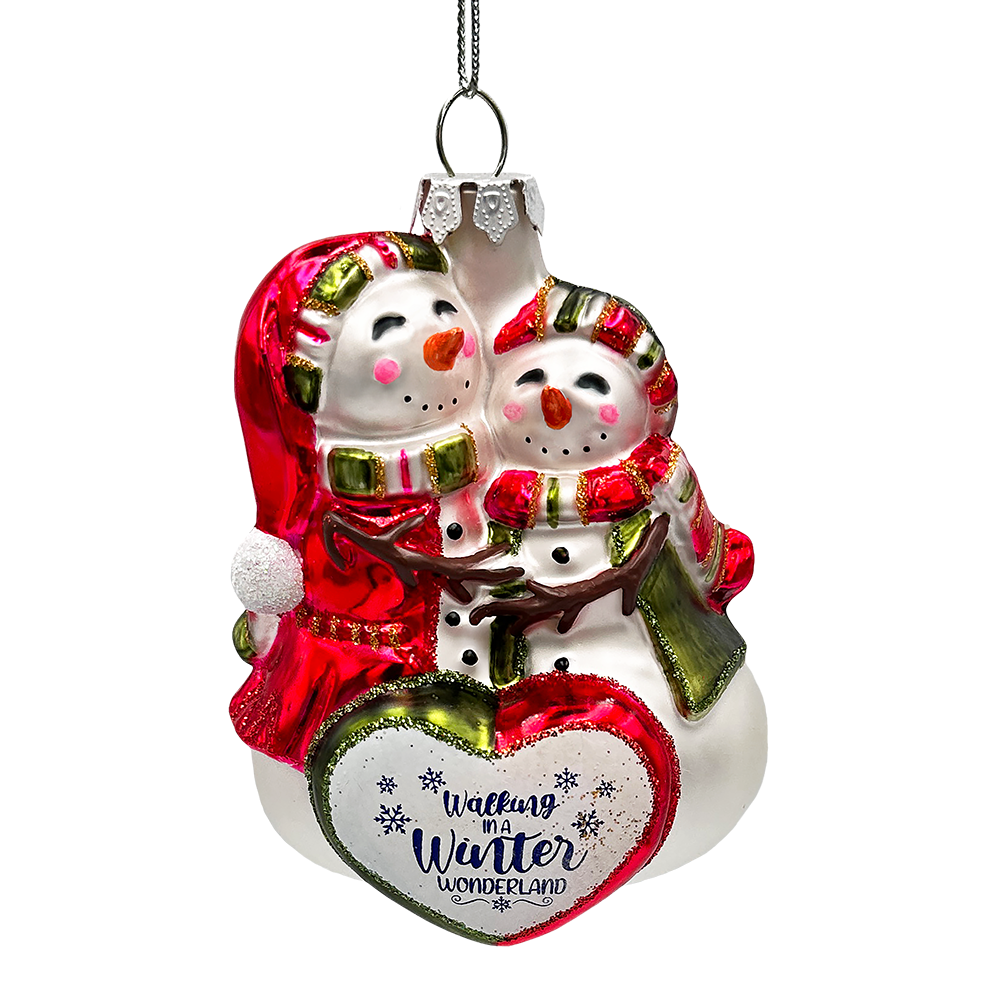 Heartwarming Snowman Couple Glass Ornament