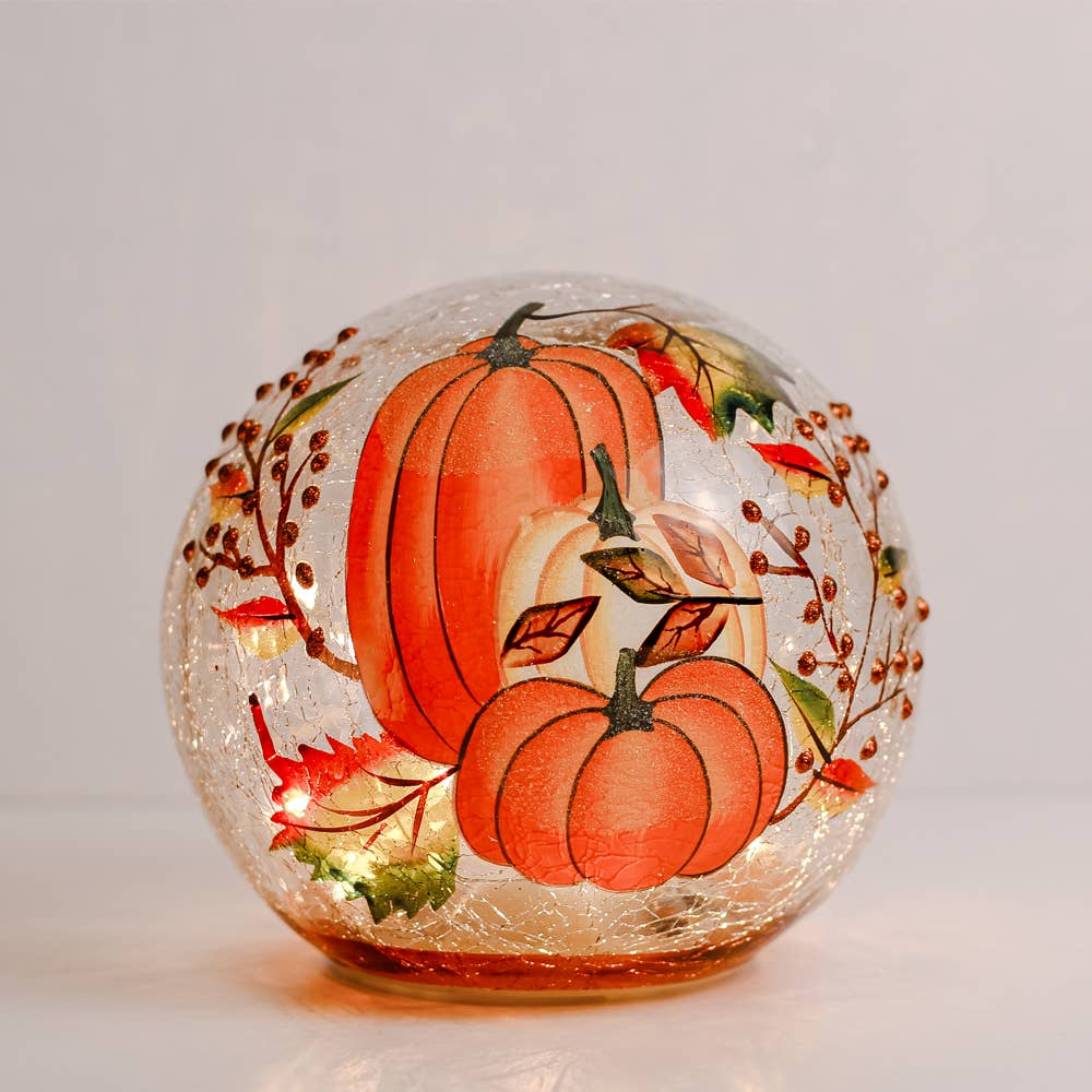 Harvest Pumpkin Glass Orb with LED Sting Lights