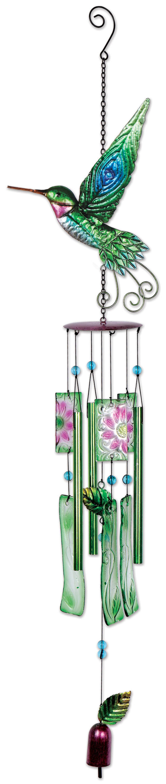 Hummingbird Metal & Glass Wind Chime Garden Decor - 92736