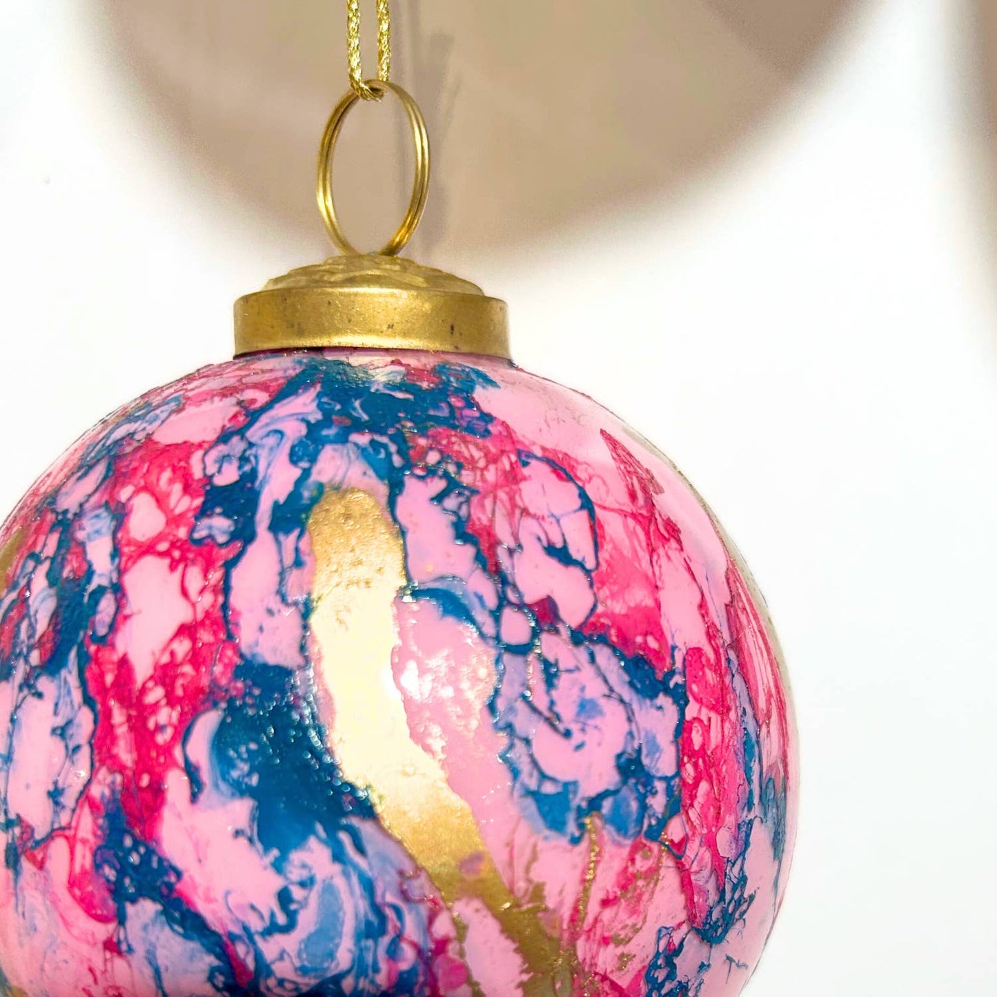 BLUE/PINK/GOLD WATERCOLOR GLASS BALL ORNAMENT 6"