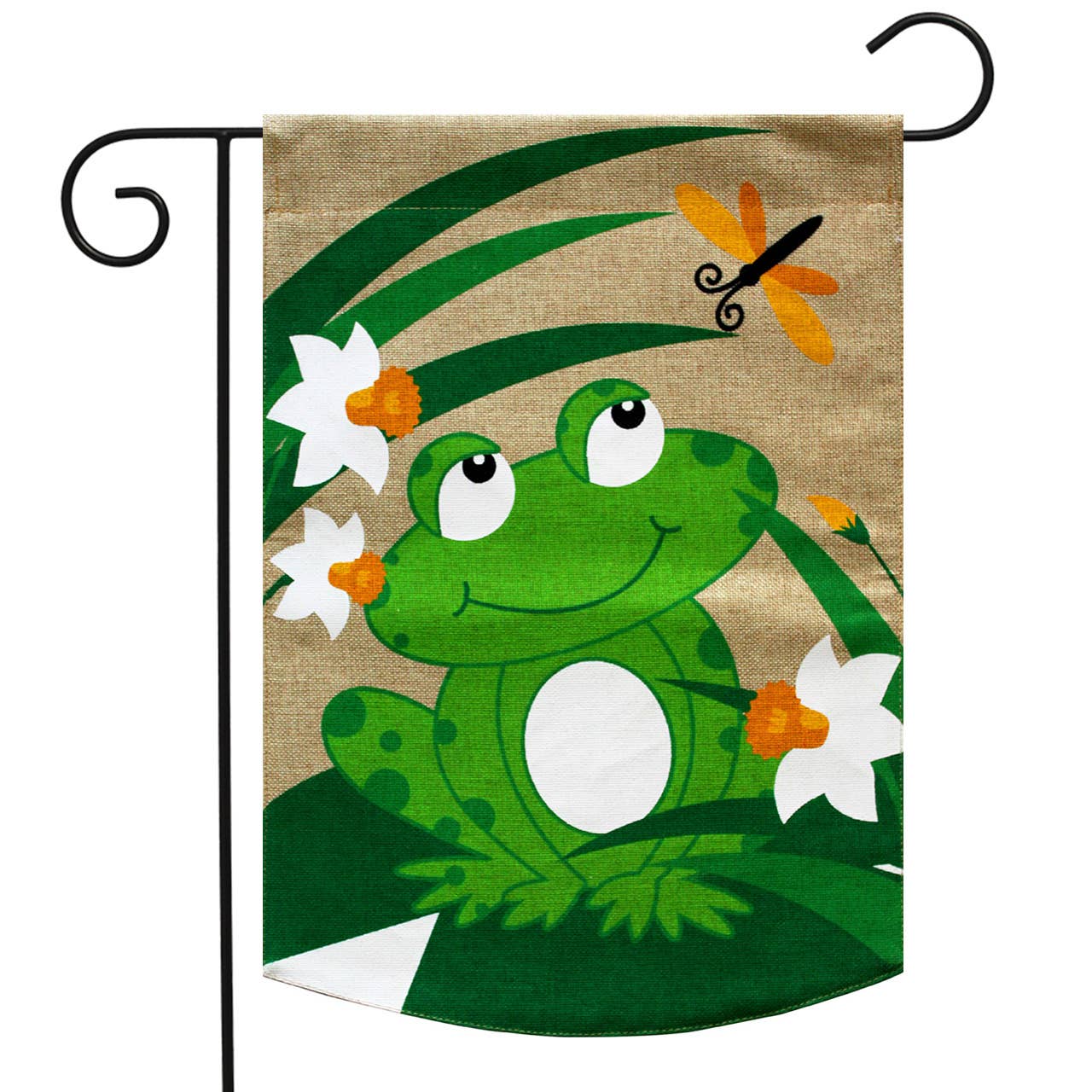 Happy Frog Burlap Garden Flag