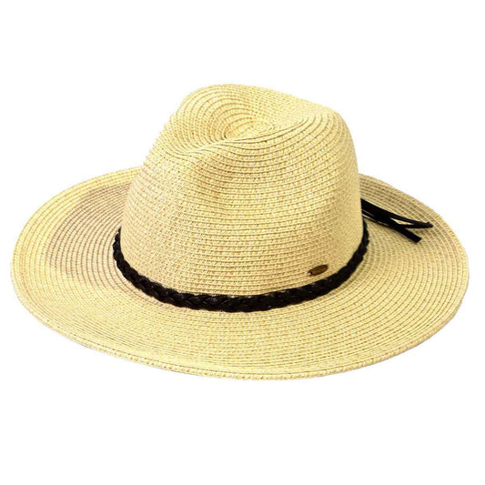Brim Panama Hat With Braided Cord Detail: Multi Beige
