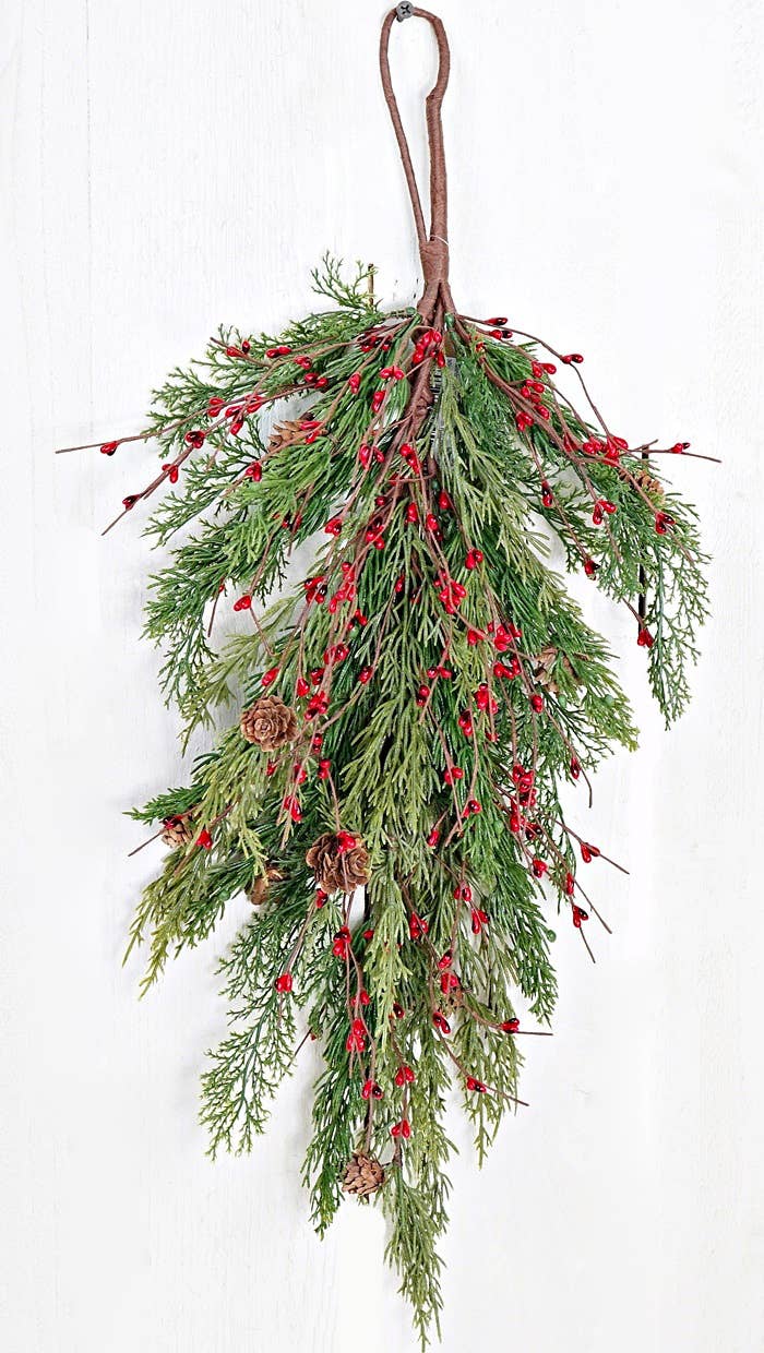 ISB71702- 30in Evergreen Pine with Red Pips Teardrop