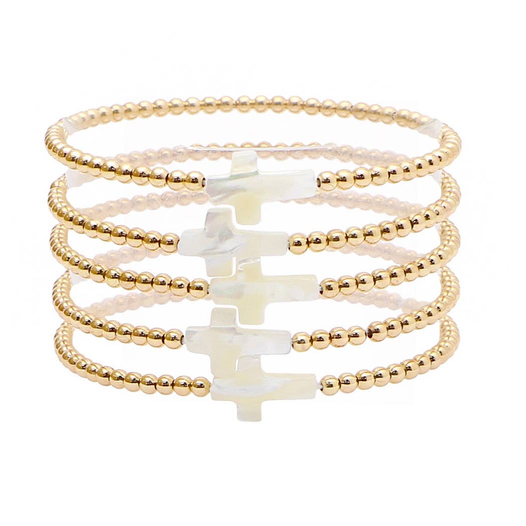 Mother of pearl Cross multi layered bracelet