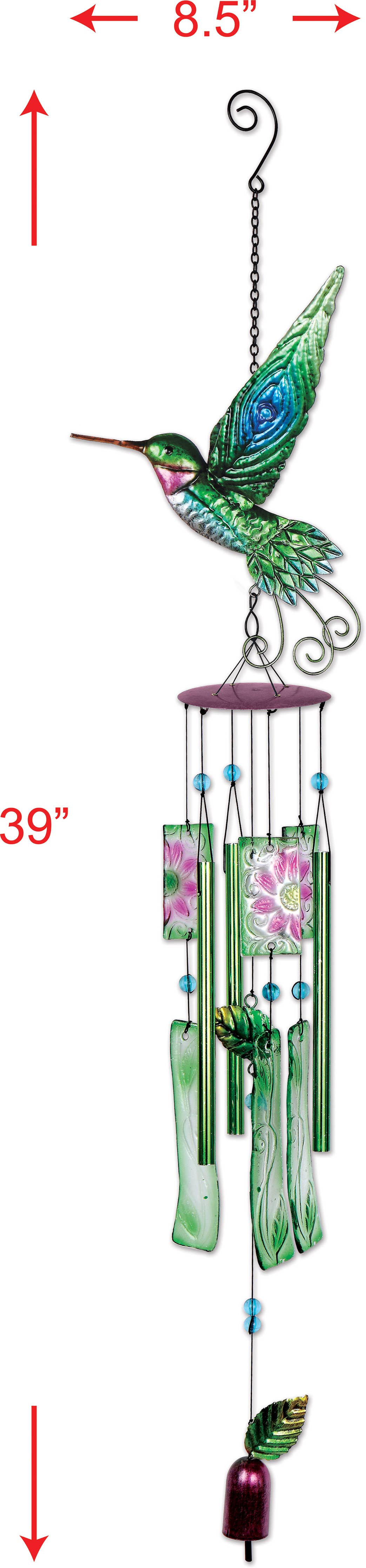 Hummingbird Metal & Glass Wind Chime Garden Decor - 92736